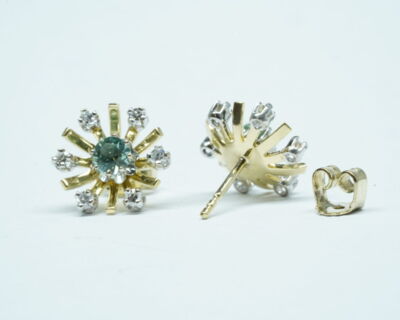 Second Hand Schmuck -14k Gelbgold Ohrstecker mit Turmalin und Diamanten