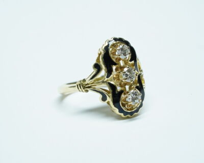 Schmuck aus zweiter Hand - Antikschmuck 14k Gelbgold Fingerring mit Diamanten