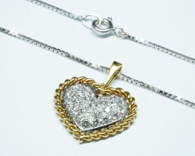 Schmuck aus zweiter Hand - Halskette 18k Gelb- und Weissgold mit Diamantanhänger