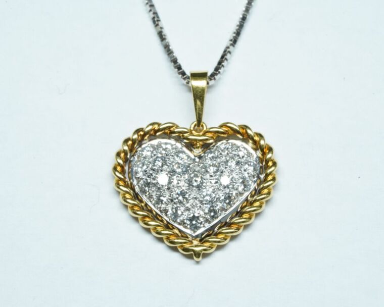 Schmuck aus zweiter Hand - Halskette 18k Gelb- und Weissgold mit Diamantanhänger