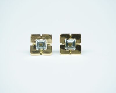 Schmuck aus zweiter Hand - 14k Gelbgold Ohrstecker mit Aquamarin