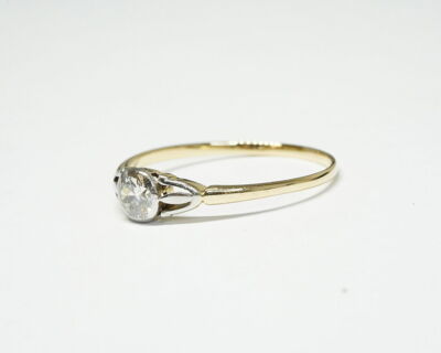 Secondhand Schmuck - 18k Gelb- und Weissgold Solitärring mit Diamant