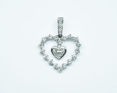 Schmuck aus zweiter Hand - 18k Weissgold Herz Anhänger mit Diamanten