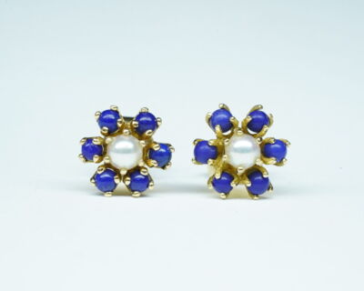 Schmuck aus zweiter Hand - 18k Ohrstecker mit Perle und Lapislazuli