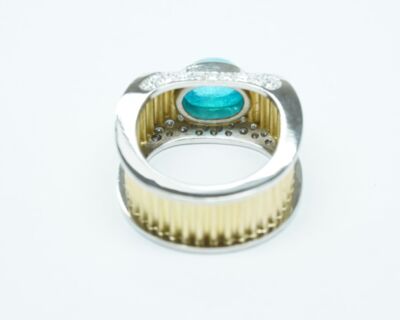 Second Hand Schmuck - Fingerring 18k Gelb- und Weissgold mit türkisfarbenem Turmalin