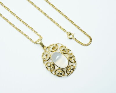 Second Hand Schmuck - Gelbgold Halskette und Anhänger 18k mit Mondstein