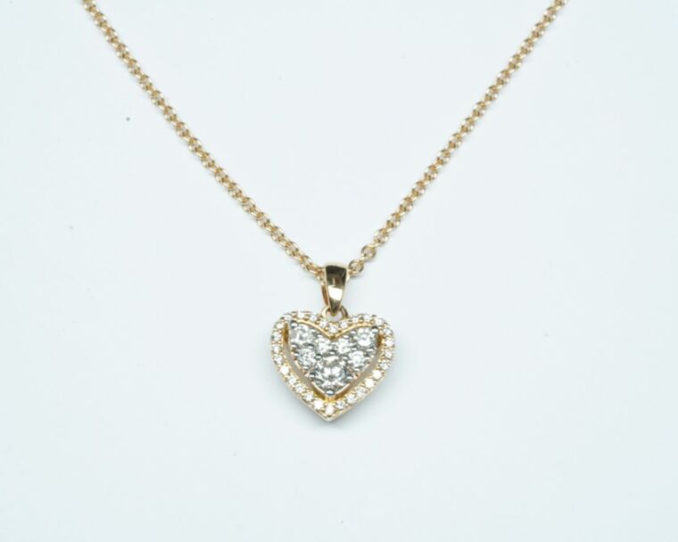 Schmuck aus zweiter Hand - Ankerkette mit Herzanhänger und Diamanten Rotgold 18k