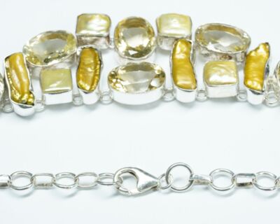 Second Hand Collier - 925er Silber mit Barockperlen und Citrinen