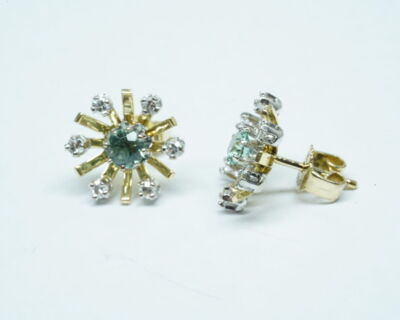 Second Hand Schmuck -14k Gelbgold Ohrstecker mit Turmalin und Diamanten