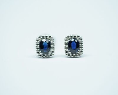 Schmuck aus zweiter Hand - 14k Weissgold Ohrstecker mit Saphir