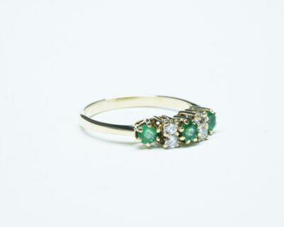 Schmuck aus zweiter Hand - 14k Gelbgold Fingerring mit Smaragden und Diamanten