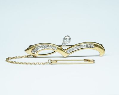 Jugendstil Brosche - 14k mit Diamanten frühes 20. Jarhundert