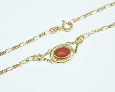 Second Hand Schmuck - 18k Gelbgold Collier mit Koralle