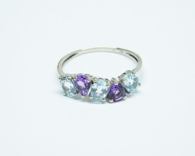 Second Hand Schmuck - Fingerring 18k Weissgold Topas und Amethyst