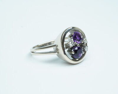 Second Hand Schmuck - Fingerring Weissgold mit Amethyst und Diamanten