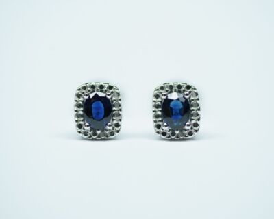 Schmuck aus zweiter Hand - 14k Weissgold Ohrstecker mit Saphir