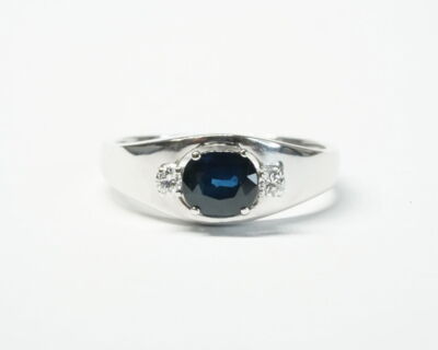Secondhand - 18 Karat Weissgold Fingerring mit Saphir und Diamanten