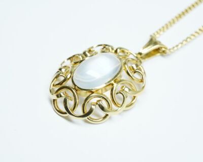Second Hand Schmuck - Gelbgold Halskette und Anhänger 18k mit Mondstein