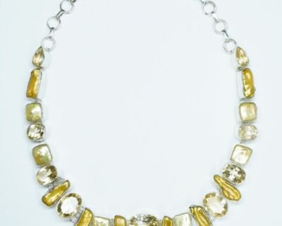 Second Hand Collier - 925er Silber mit Barockperlen und Citrinen