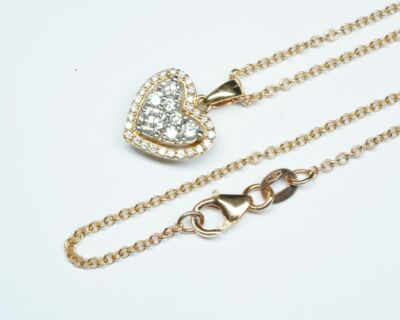 Schmuck aus zweiter Hand - Ankerkette mit Herzanhänger und Diamanten Rotgold 18k