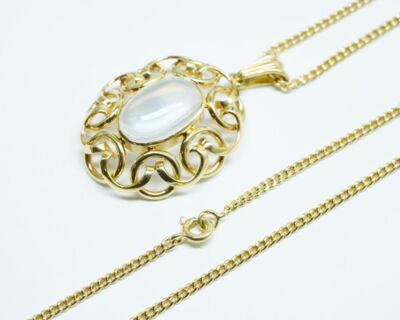 Second Hand Schmuck - Gelbgold Halskette und Anhänger 18k mit Mondstein