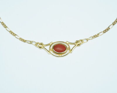 Second Hand Schmuck - 18k Gelbgold Collier mit Koralle