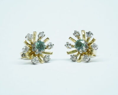 Second Hand Schmuck -14k Gelbgold Ohrstecker mit Turmalin und Diamanten