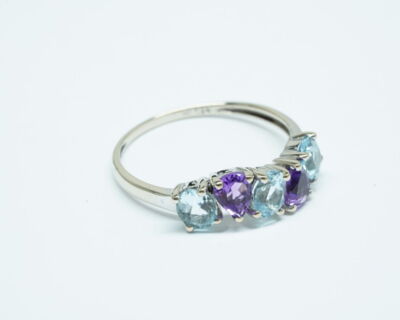 Second Hand Schmuck - Fingerring 18k Weissgold Topas und Amethyst