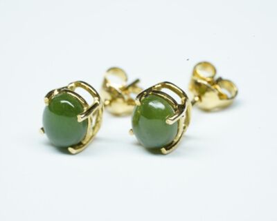 Schmuck aus zweiter Hand - Ohrstecker 14k Gelbgold mit Nephrit-Jade