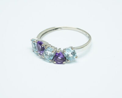 Second Hand Schmuck - Fingerring 18k Weissgold Topas und Amethyst