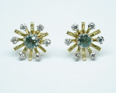 Second Hand Schmuck -14k Gelbgold Ohrstecker mit Turmalin und Diamanten