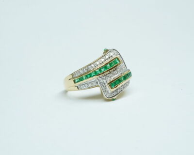 Second Hand Schmuck - 18k Gelbgold Fingerring mit Smaragden und Diamanten