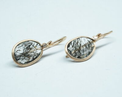 Second Hand Schmuck -14k Gelbgold Ohrstecker mit Rutilquarz