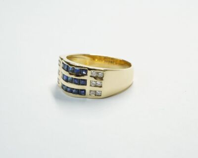 Secondhand Schmuck - 18k Gelbgold Fingerring mit Saphiren und Diamanten