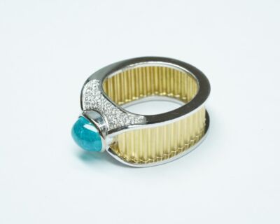 Second Hand Schmuck - Fingerring 18k Gelb- und Weissgold mit türkisfarbenem Turmalin
