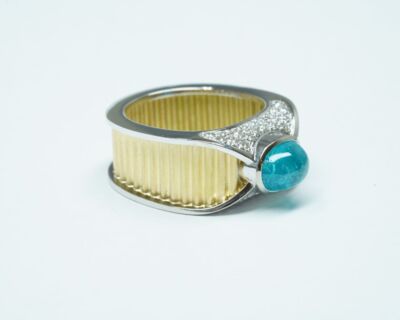 Second Hand Schmuck - Fingerring 18k Gelb- und Weissgold mit türkisfarbenem Turmalin