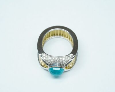 Second Hand Schmuck - Fingerring 18k Gelb- und Weissgold mit türkisfarbenem Turmalin