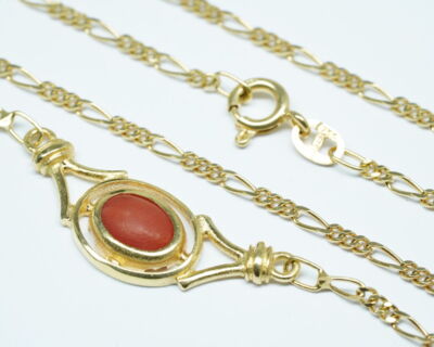 Second Hand Schmuck - 18k Gelbgold Collier mit Koralle