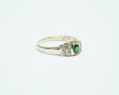 Second Hand Schmuck - Fingerring 14k Gelbgold mit Tsavorit und Diamanten