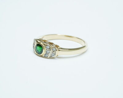 Second Hand Schmuck - Fingerring 14k Gelbgold mit Tsavorit und Diamanten