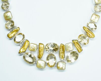 Second Hand Collier - 925er Silber mit Barockperlen und Citrinen