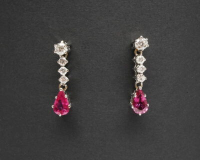 Second Hand Schmuck - Ohrhänger 18k Weissgold mit Rubin und Diamanten