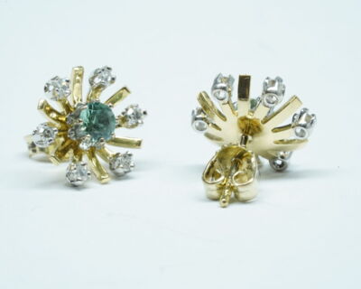Second Hand Schmuck -14k Gelbgold Ohrstecker mit Turmalin und Diamanten
