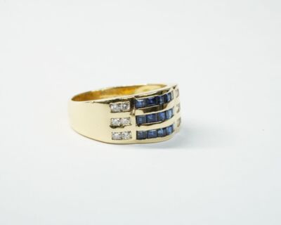 Secondhand Schmuck - 18k Gelbgold Fingerring mit Saphiren und Diamanten
