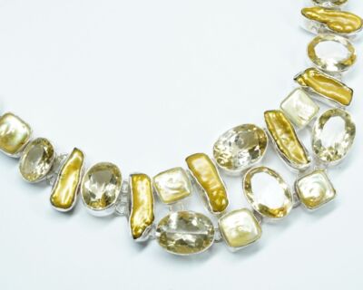 Second Hand Collier - 925er Silber mit Barockperlen und Citrinen